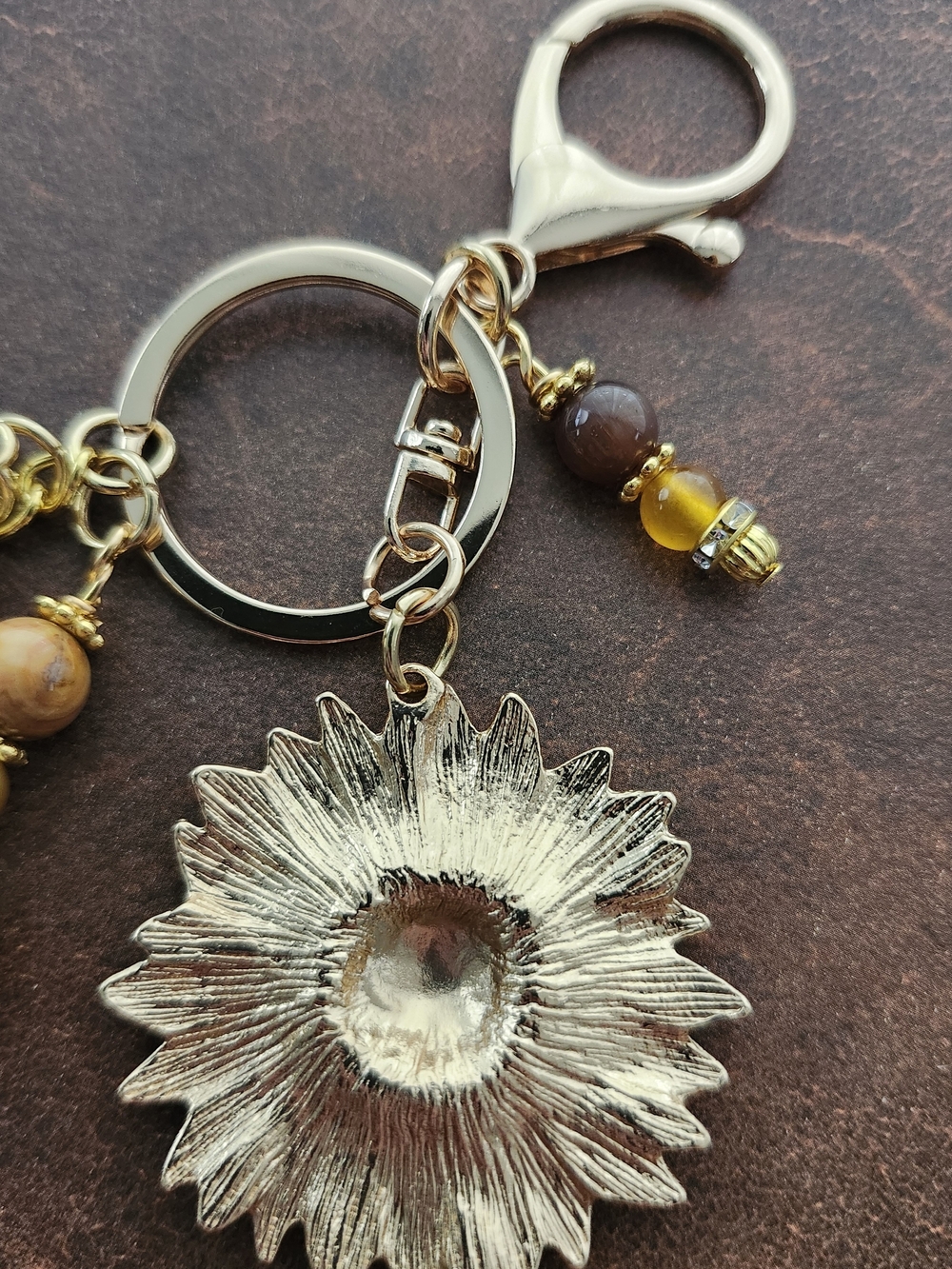 Sunflower Purse Charm or Keychain Jasper Agate Stone Glass Handcrafted - Picture 5 of 5